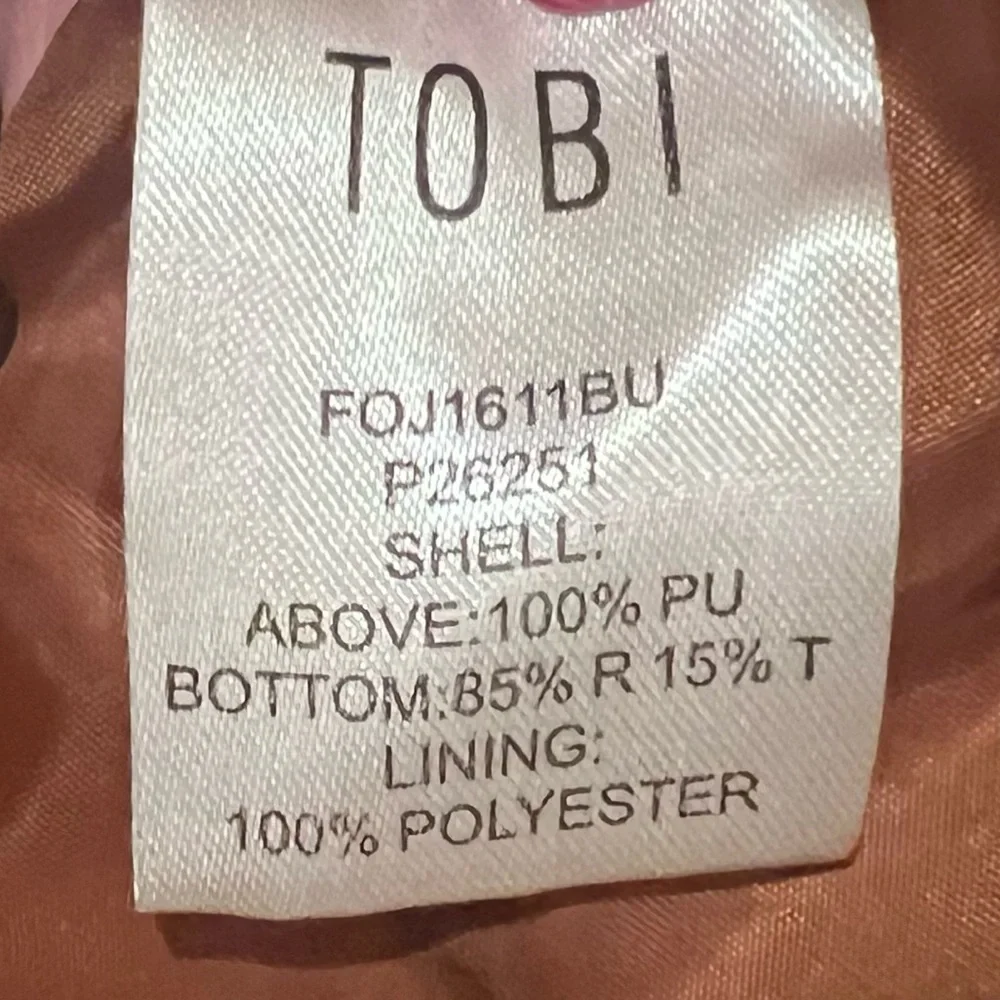 TOBI Vegan Faux Leather Hooded Motorcycle Moto‎ Zippered Brown Jacket Size Small